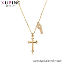 44081 Gros bijoux de mode religion collier 18k couleur or croix collier avec clé